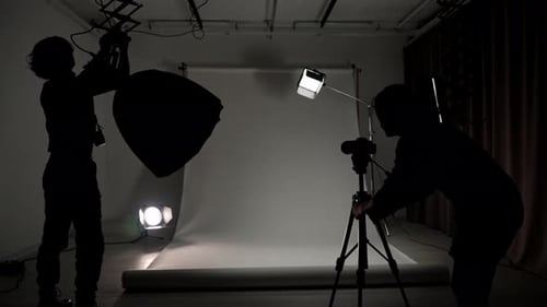 Professional Studio for Photo Video Production Filming with Modern Lighting Equipment Large White