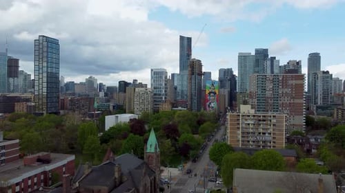Aerial view of downtown Toronto from the intersection of Carlton Street and Sherbourne Street 4K