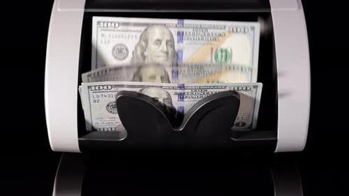 Money counting machine. Slow Motion.