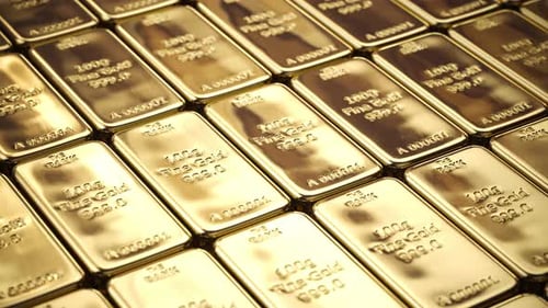 Gold Bars and Ingots Stack in a Row Savings Financial and Investments Concept 3d Animation