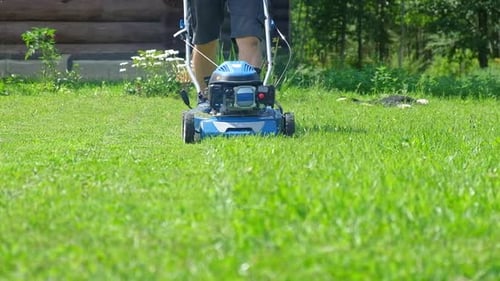 Lawn Mower Cutting Grass Small Grass Cuttings Fly Out of Lawnmower Grass Clippings Get Spewed Out of
