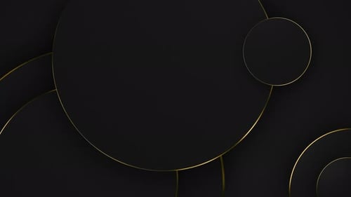 Fundo geométrico preto, linhas douradas. Círculos planos elegantes com detalhes em glitter. Luxo, precioso