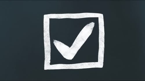 Animated white checkmark sequence in black square on dark background