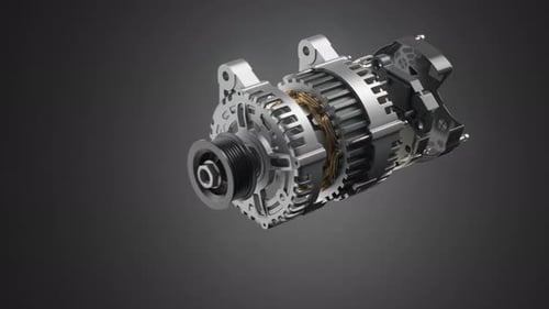 Structure and Scheme of Car Alternator Generator on Black Background 3d Animation