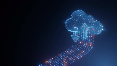 Digital Wireframe Cloud Transmitting Binary Code Streams