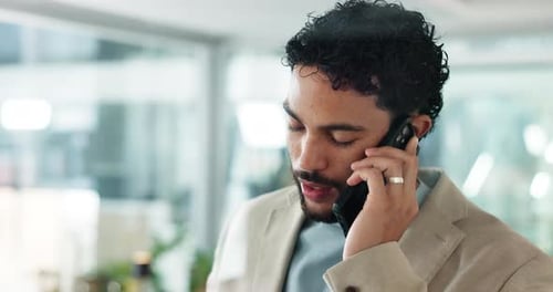 Phone call, office and business man with stress for contact, communication and discussion