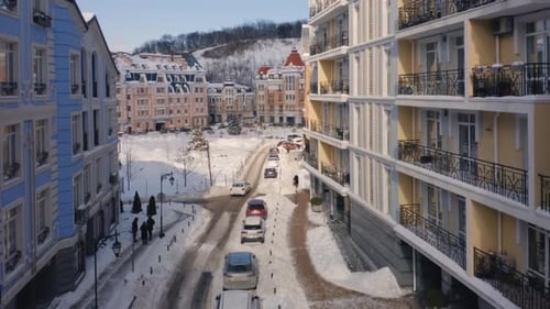 European Kiev City Street After Heavy Snowfall