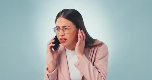 Phone call, lost signal and woman in studio with no connection, network service and mobile problem