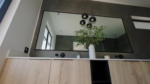 Elements of Modern Tiled Bathroom in Modern Home Real Estate Interior Move Camera