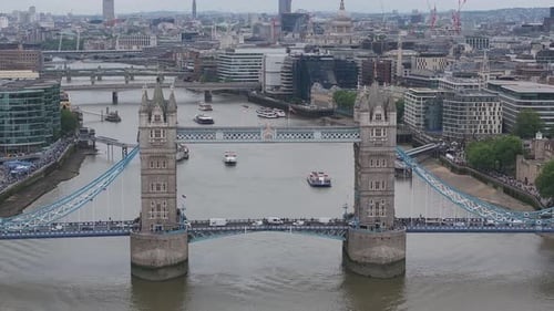 Aerial View of the Tower Bridge in London UK The Center of London Over River Thames