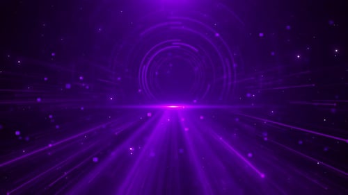 Futuristic tunnel purple digital streaming particles, radial HUD elements matrix. for sci-fi intros,