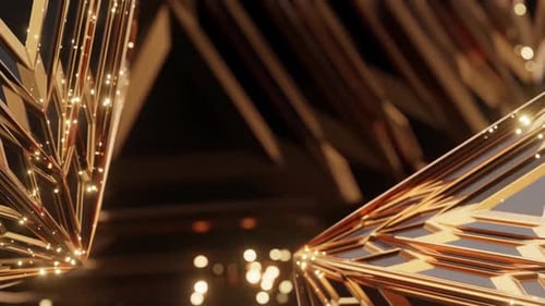 Formas geométricas douradas abstratas com luzes cintilantes