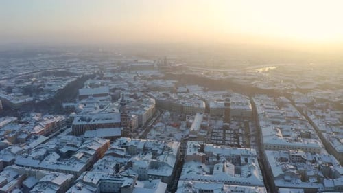 Aerial view of Krakow during winter. Poland Cityscape in Winter.