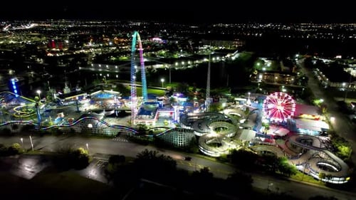 Night cityscape Orlando Florida United States. Amusement park.