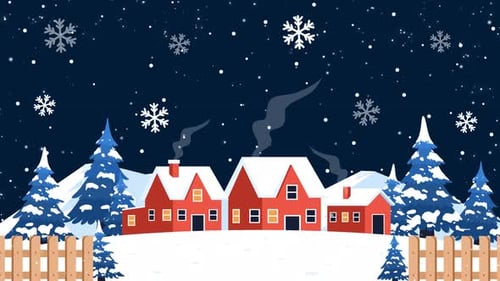Snow Falling Winter Background Town Home Animation