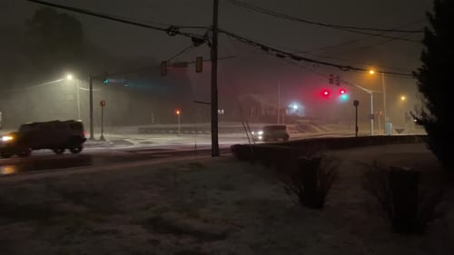 Snow Storm On A City Street.