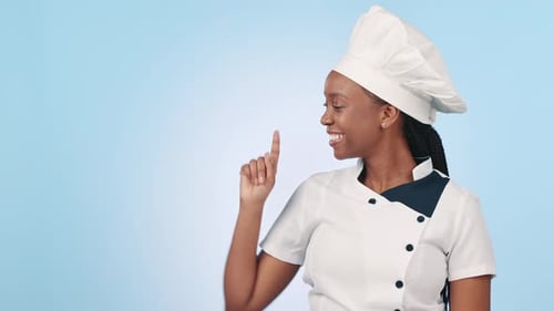 Woman, chef and ok sign for advertising menu, restaurant presentation or support food choice