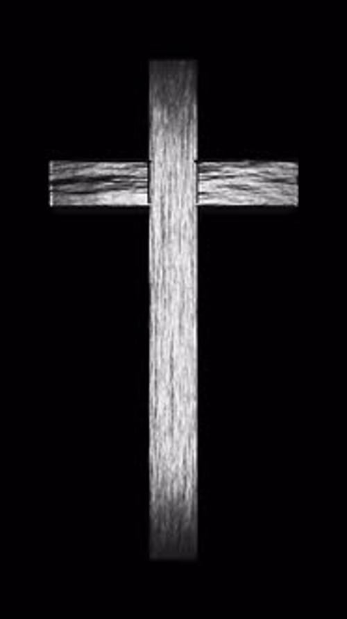 Vertikaler Hintergrund, silbernes religiöses christliches Kreuz, rotierbar, 3D-Renderer mit Alphakanal