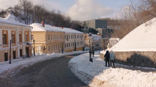 Winter Walk After Heavy Snowfall on the European Street