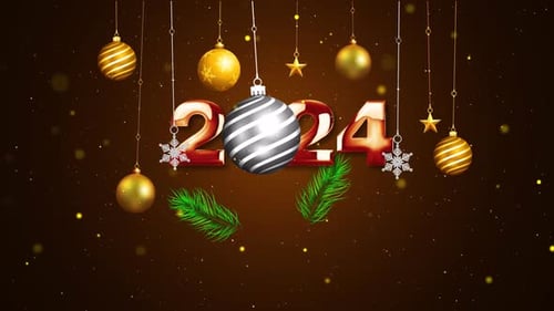 Merry Christmas And Happy New Year 2024 Card Golden
