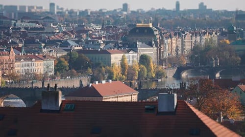 Historic Buildings and Urban Skyline in Prague Cityscape