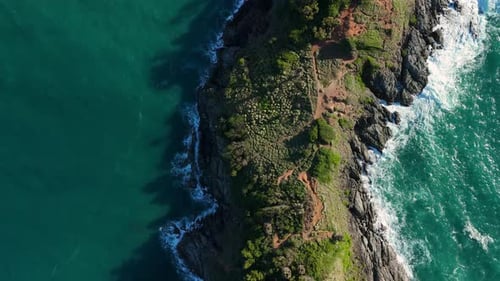 Aerial Top Down View of Promthep Cape Headland in Phuket