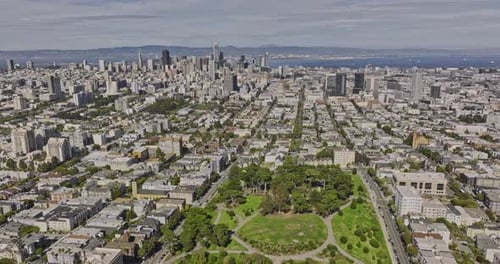 San Francisco California Aerial v169 flyover alamo square urban park capturing cityscape by the bay,