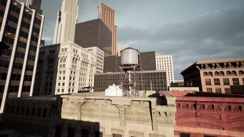 Cityscape at Twilight with the Roofs of Highrise Buildings in Sight