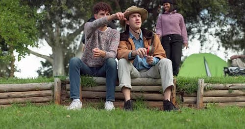 People, nature or friends fishing to relax on holiday vacation break or weekend trip together