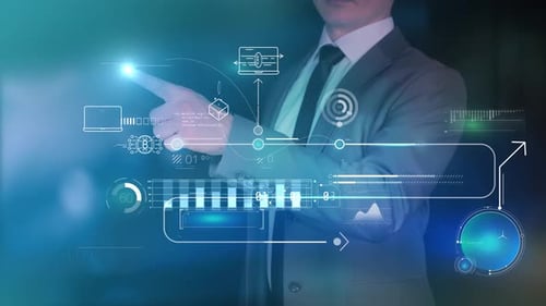 Trader And Holographic Data Panel On Crypto Assets 4K