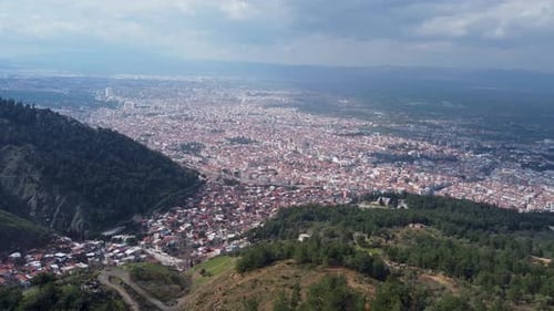 Aerial view of Manisa city center from Spil Mountain 4K