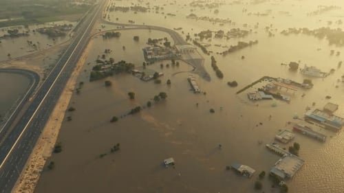 Aerial View Of Flooded Jalalpur Pirwala City In Punjab, Pakistan After Heavy Rain