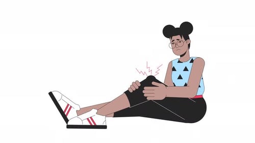 Animação de desenho animado de mulher afro-americana com dor no joelho
