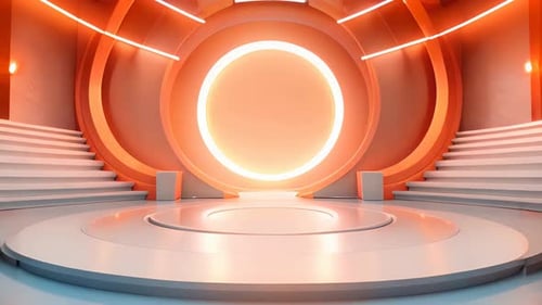 podio: escaparate futurista con plataforma para la exhibición de productos. Expositor de escenario moderno vacío