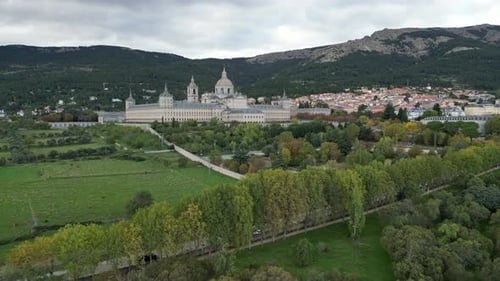 Monastery of El Escorial in Madrid Aerial Footage
