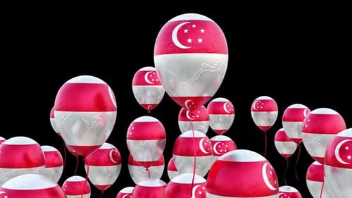Singapore Flag On The Flying Balloons Transparent