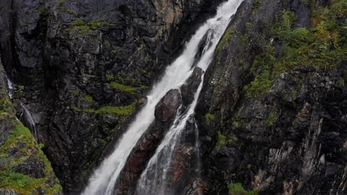 Aerial View of Famous Voringfossen Waterfall in Norway Popular Tourist Attraction