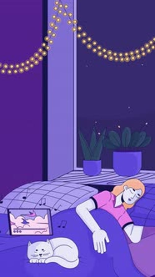 A hora de dormir de Lofi bate em um quarto aconchegante: animação vertical