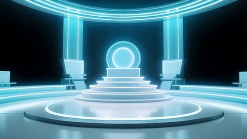 podio: escaparate futurista con plataforma para la exhibición de productos. Expositor de escenario moderno vacío