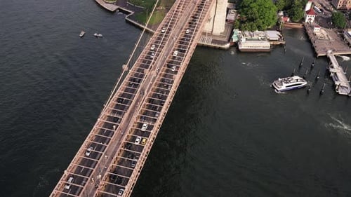 Aerial of Brooklyn Bridge and East River New York