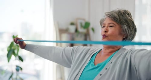 Resistance band, physiotherapy and woman stretching for wellness, medical service and consulting