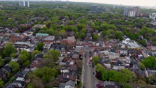 Aerial view of Toronto Cabbagetown neighborhood 4K