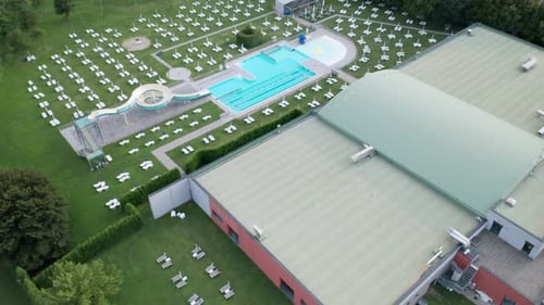 Open Air Empty Pubblic Swimming Pool Aerial View