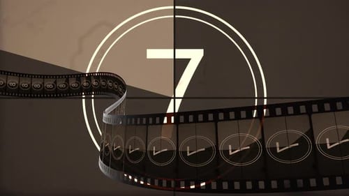 Animated film rolling against retro countdown movie for filmmaking introduction