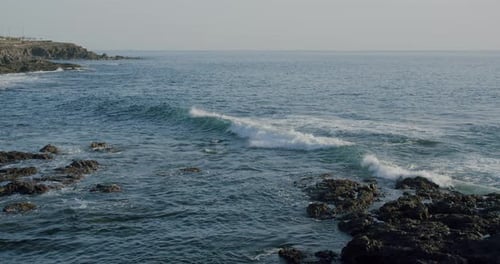 Black Rocky Volcanic Shore of the Atlantic Ocean Tenerife Spain