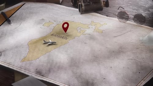 Vintage Travel World Map Country Bahrain Location