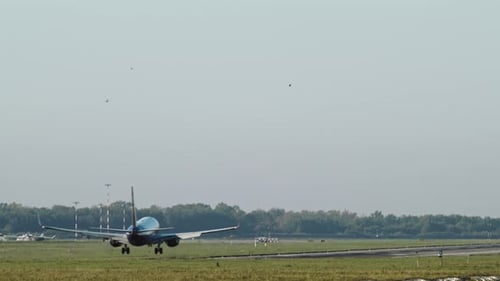 Airplane is landing in the morning