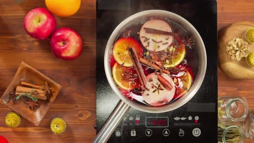 Cooking Mulled Wine Top View Gluhwein Recipe
