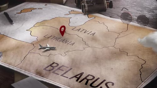 Vintage Travel World Map Country Lithuania Location