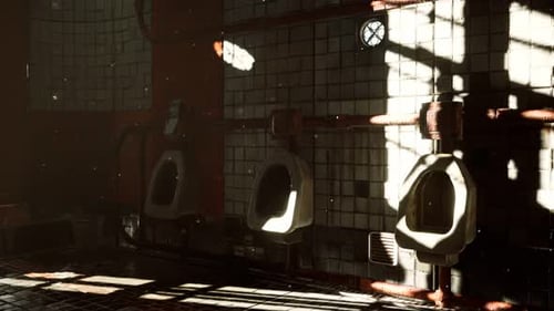 Alte öffentliche Toilette mit hellen Lichtern